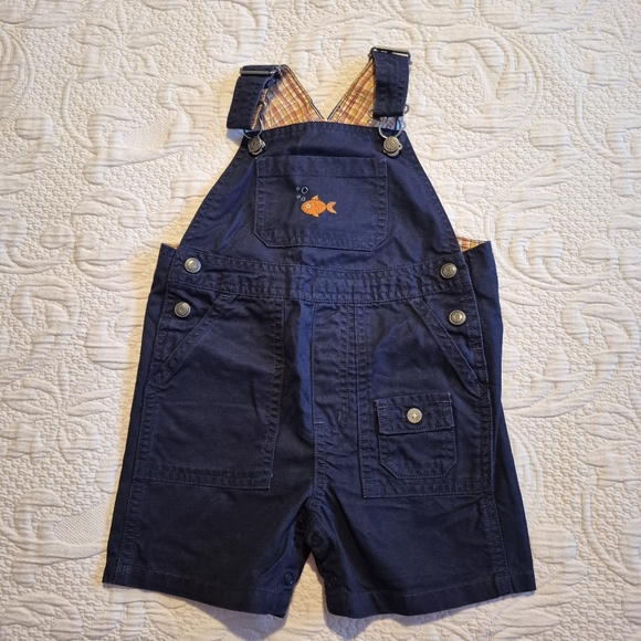 Janie and Jack Other - Janie and Jack boys 6-12 months blue goldfish design bib shortall VGUC HTF 2006